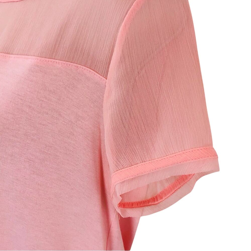 H&M Pink Peach Gauzy Yoke Short Sleeve Top Back Zip - Picture 7 of 16